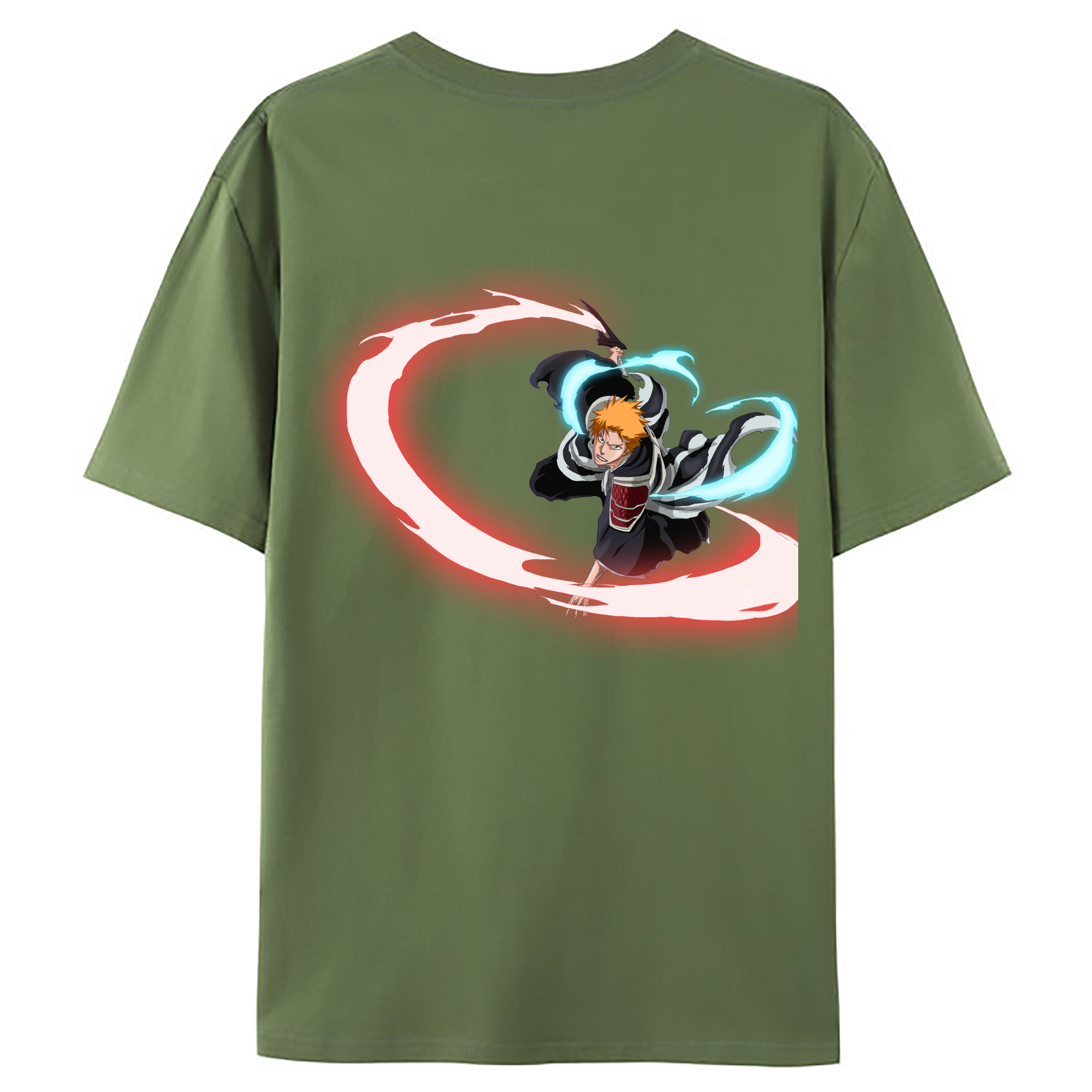 （画像用） ブリーチ 黒崎一護（くろさき いちご）BLEACH Kurosaki Ichigo 綿100％ メンズ半袖Tシャツ（バックプリント） 通気性